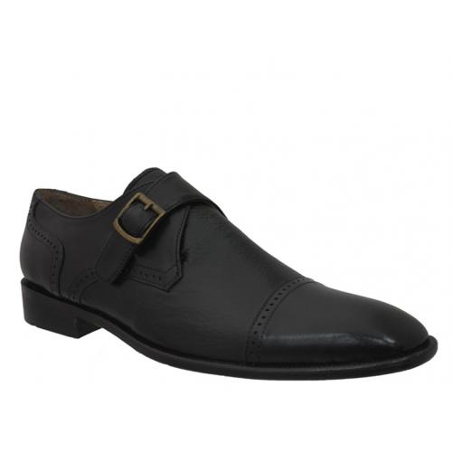 Giorgio Brutini "Langdon" Black Leather Shoes With Single Monkstraps 24907